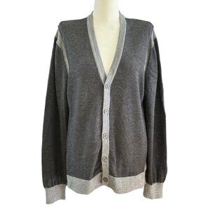Michael Kors 100% Merino Wool 2-Tone Gray Button Up Long Sleeve Cardigan Sz L